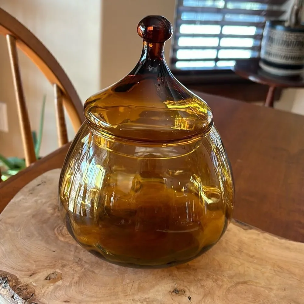 Vintage Empoli Amber Ribbed Apothecary Jar